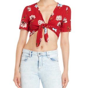 Red Floral Twist Tie Crop Top